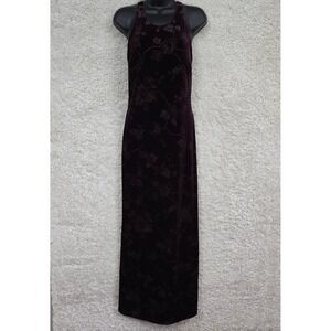 Vintage Hampton Nites Velvet Halter Maxi Dress Womens 6 Purple Floral Sparkle